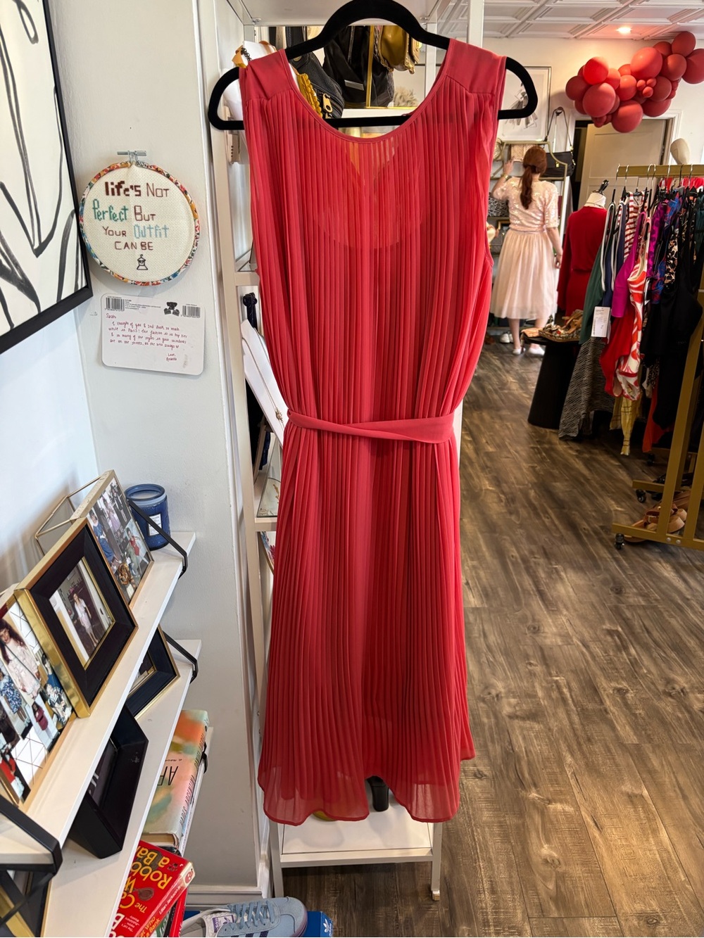 Banana Republic Coral Pleated Tie-Waist Midi Dress - Picture 3 of 4